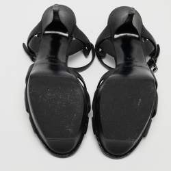 Pre Owned Saint Laurent Paris Black Leather Tribute Ankle Strap Sandals Size 39.5