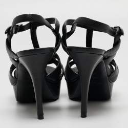 Pre Owned Saint Laurent Paris Black Leather Tribute Ankle Strap Sandals Size 39.5