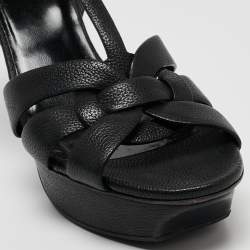 Pre Owned Saint Laurent Paris Black Leather Tribute Ankle Strap Sandals Size 39.5