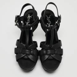 Pre Owned Saint Laurent Paris Black Leather Tribute Ankle Strap Sandals Size 39.5
