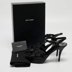 Pre Owned Saint Laurent Paris Black Leather Tribute Ankle Strap Sandals Size 39.5
