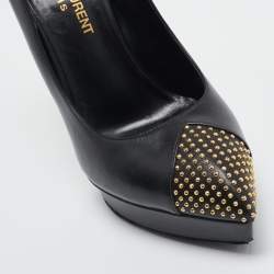 Saint Laurent Black Leather Studded Platform Pumps Size 36