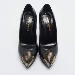 Saint Laurent Black Leather Studded Platform Pumps Size 36