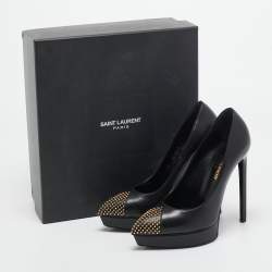 Saint Laurent Black Leather Studded Platform Pumps Size 36