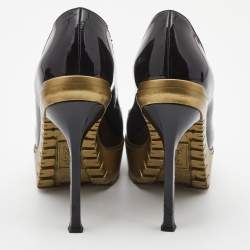 Saint Laurent Black Patent Leather Platform Round Toe Pumps Size 36