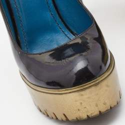 Saint Laurent Black Patent Leather Platform Round Toe Pumps Size 36