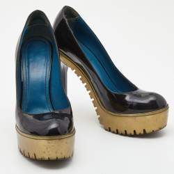 Saint Laurent Black Patent Leather Platform Round Toe Pumps Size 36