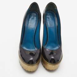 Saint Laurent Black Patent Leather Platform Round Toe Pumps Size 36