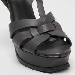 Pre Owned Saint Laurent Grey Leather Tribute Sandals Size 39