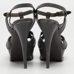 Pre Owned Saint Laurent Grey Leather Tribute Sandals Size 39