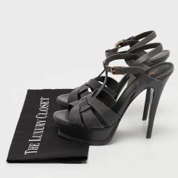 Pre Owned Saint Laurent Grey Leather Tribute Sandals Size 39