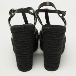 Pre Owned Saint Laurent Black Leather Tribute Espadrilles Wedge Sandals Size 38