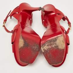 Pre Owned Saint Laurent Red Leather Tribute Sandals Size 36.5 
