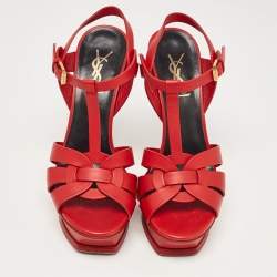 Pre Owned Saint Laurent Red Leather Tribute Sandals Size 36.5 