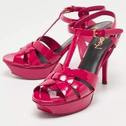Saint Laurent Pink Patent Leather Tribute Sandals Size 39.5