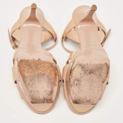 Saint Laurent Beige Patent Leather Tribute Sandals Size 36