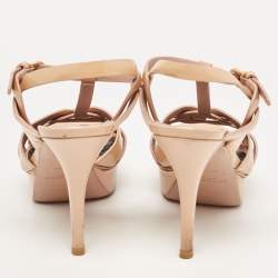 Saint Laurent Beige Patent Leather Tribute Sandals Size 36