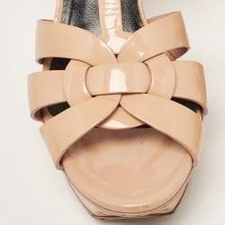 Saint Laurent Beige Patent Leather Tribute Sandals Size 36