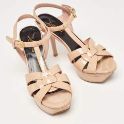 Saint Laurent Beige Patent Leather Tribute Sandals Size 36