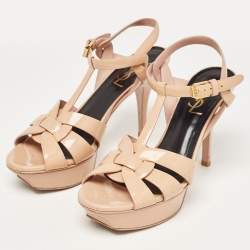 Saint Laurent Beige Patent Leather Tribute Sandals Size 36