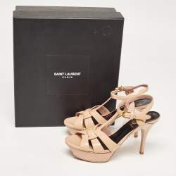 Saint Laurent Beige Patent Leather Tribute Sandals Size 36