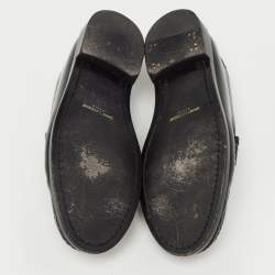 Pre Owned Saint Laurent Black Leather Slip On Loafers Size 35.5