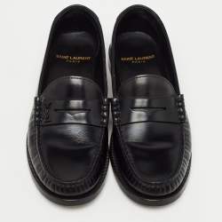 Pre Owned Saint Laurent Black Leather Slip On Loafers Size 35.5