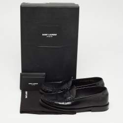 Pre Owned Saint Laurent Black Leather Slip On Loafers Size 35.5