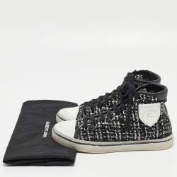 Saint Laurent White/Black Tweed and Leather Bedford High Sneakers Size 36
