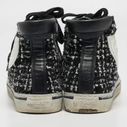 Saint Laurent White/Black Tweed and Leather Bedford High Sneakers Size 36