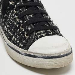 Saint Laurent White/Black Tweed and Leather Bedford High Sneakers Size 36