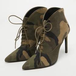Pre Owned Saint Laurent Multicolor Suede Lace Up Ankle Boots Size 35.5