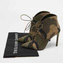Pre Owned Saint Laurent Multicolor Suede Lace Up Ankle Boots Size 35.5