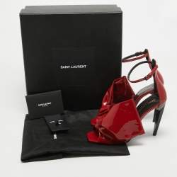 Saint Laurent Red Patent Leather Freja Bow Sandals Size 36