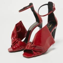 Saint Laurent Red Patent Leather Freja Bow Sandals Size 36