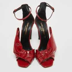 Saint Laurent Red Patent Leather Freja Bow Sandals Size 36