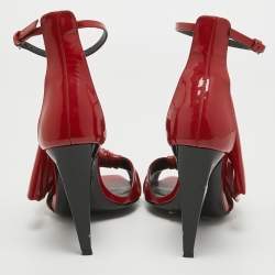 Saint Laurent Red Patent Leather Freja Bow Sandals Size 36