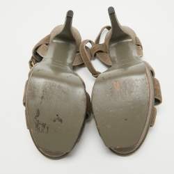 Saint Laurent Olive Green Dazzle Suede Tribute Sandals Size 39.5