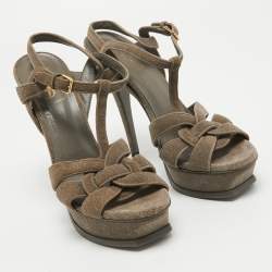 Saint Laurent Olive Green Dazzle Suede Tribute Sandals Size 39.5