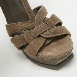 Saint Laurent Olive Green Dazzle Suede Tribute Sandals Size 39.5