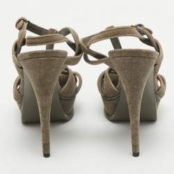 Saint Laurent Olive Green Dazzle Suede Tribute Sandals Size 39.5
