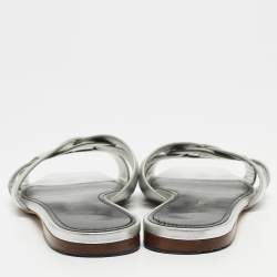 Saint Laurent Silver Leather Tribute Flat Slides Size 40