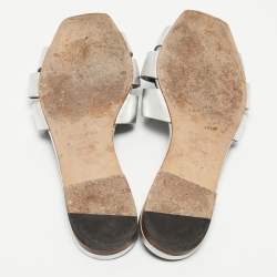 Saint Laurent Silver Leather Tribute Flat Slides Size 40