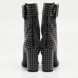 Saint Laurent Black Leather Buckle Ankle Boots Size 37