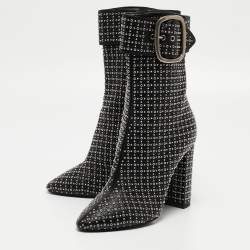 Saint Laurent Black Leather Buckle Ankle Boots Size 37
