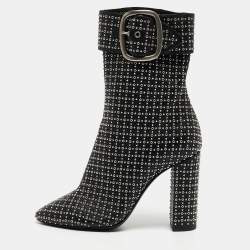 Saint Laurent Black Leather Buckle Ankle Boots Size 37