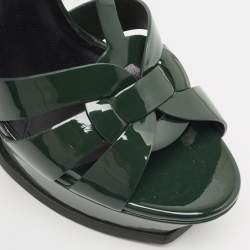 Pre Owned Saint Laurent Green Patent Leather Tribute Sandals Size 39