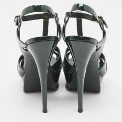 Pre Owned Saint Laurent Green Patent Leather Tribute Sandals Size 39