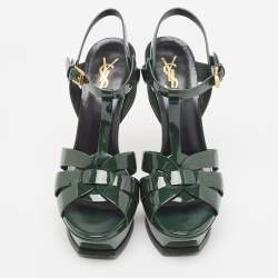 Pre Owned Saint Laurent Green Patent Leather Tribute Sandals Size 39