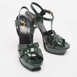 Pre Owned Saint Laurent Green Patent Leather Tribute Sandals Size 39